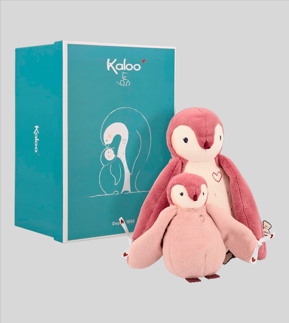 Pelúcia Mãe e Filhote Pinguim Rosa